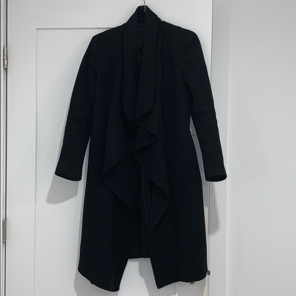 Zara Waterfall Coat in Black - Picture 2 of 8